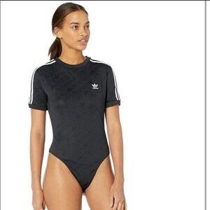 [ ADIDAS] Women's size US L- stretch body suit t-shirt 1 piece black noir/ white